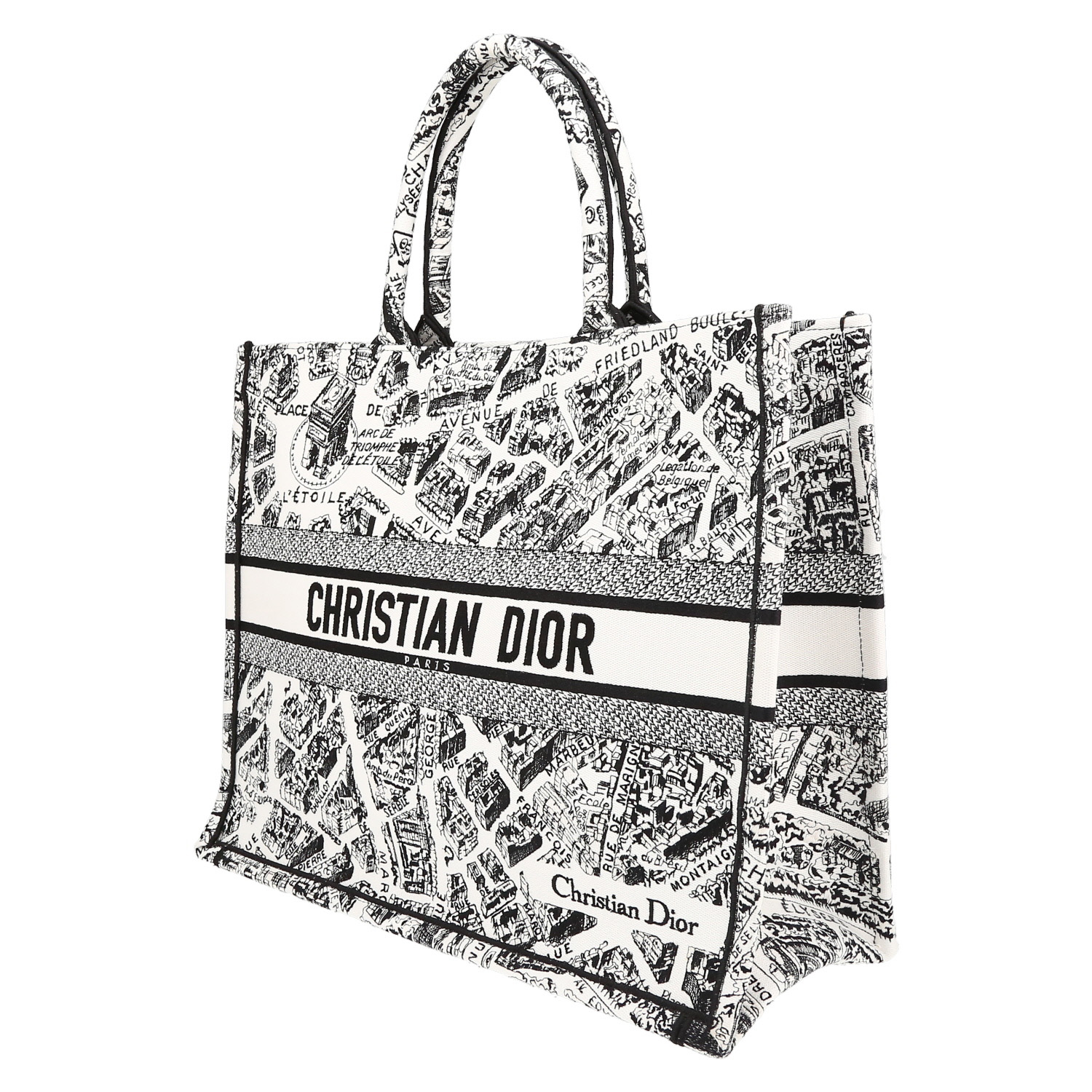 Dior  Book Tote large model Plan de Paris shopping bag  in black and white canvas - Detail D3