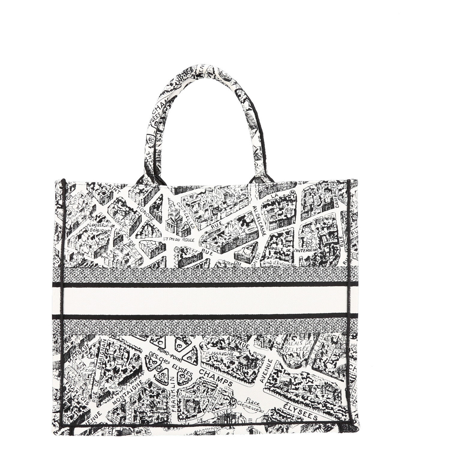 Sac cabas Dior  Book Tote grand modèle Plan de Paris en toile noire et blanche - Detail D7