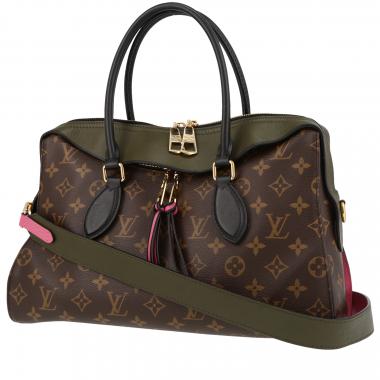 Sac cabas Louis Vuitton  Tuileries en toile monogram marron et cuir vert-kaki