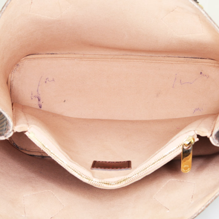 Shopping bag Louis Vuitton  Kensington in tela a scacchi marrone e pelle marrone - Detail D3