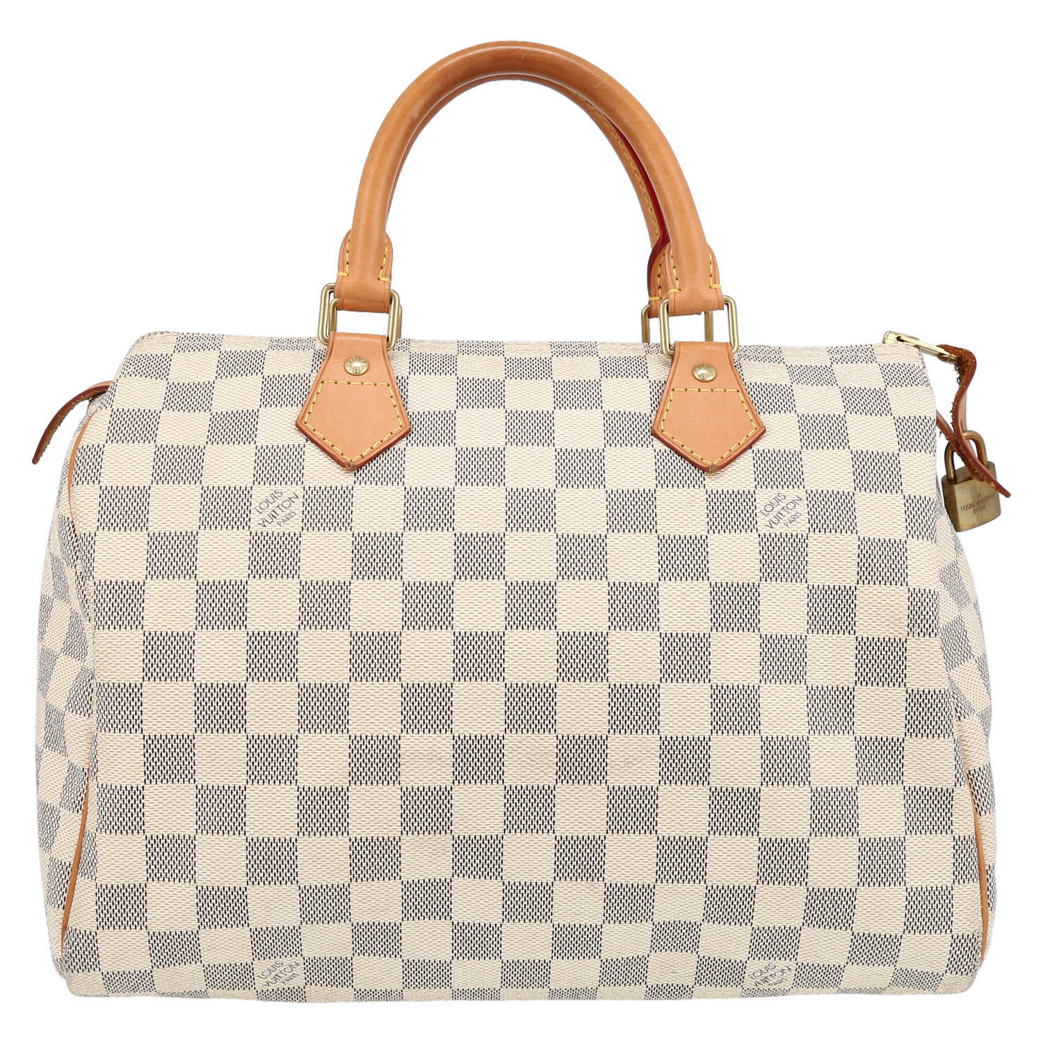 Sac à main Louis Vuitton  Speedy 30 en toile damier azur et cuir naturel - Detail D2