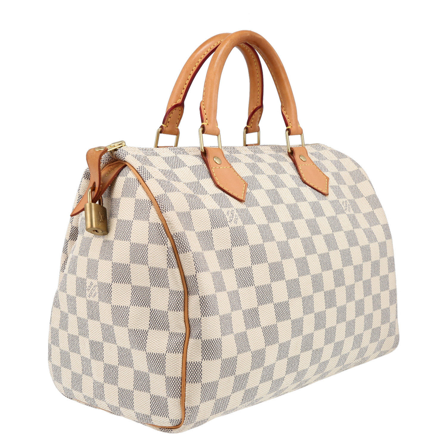 Bolso de mano Louis Vuitton  Speedy 30 en lona a cuadros azul celeste y cuero natural - Detail D6