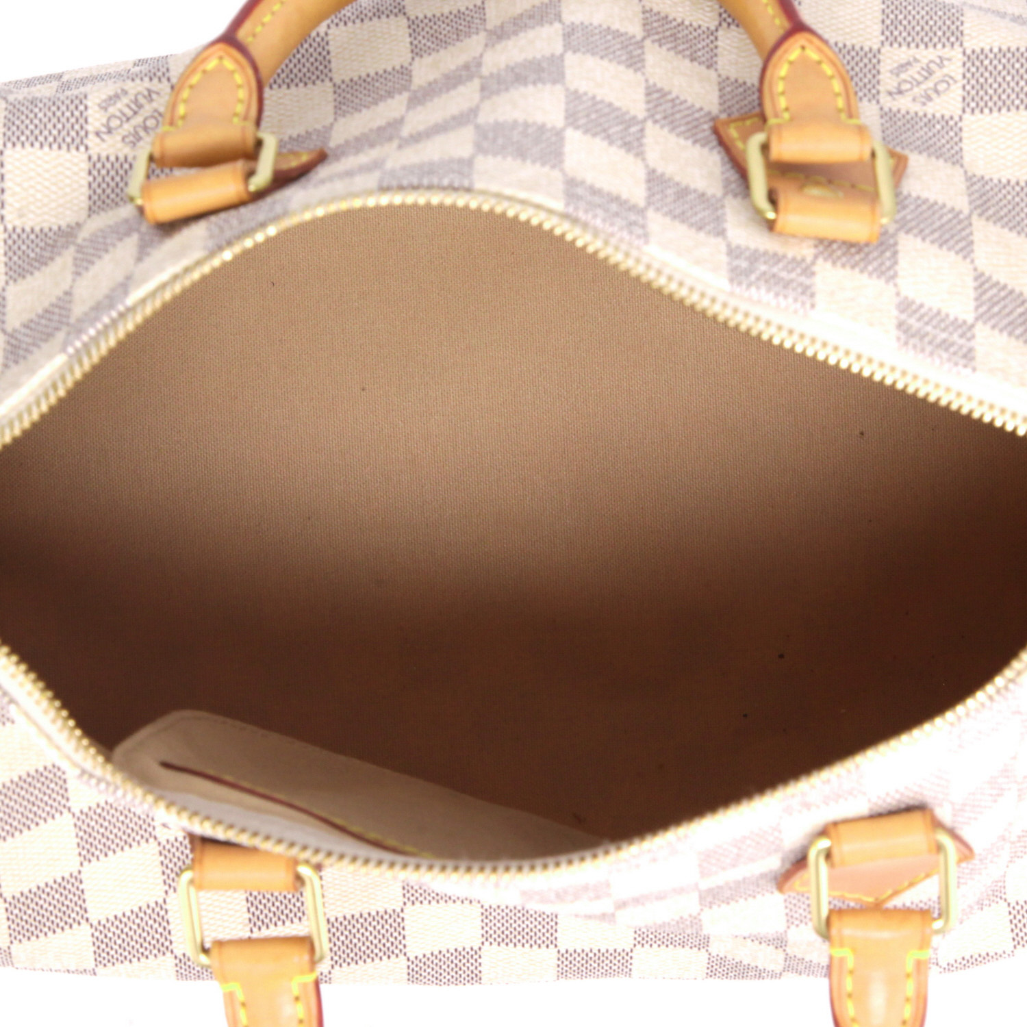 Sac à main Louis Vuitton  Speedy 30 en toile damier azur et cuir naturel - Detail D8