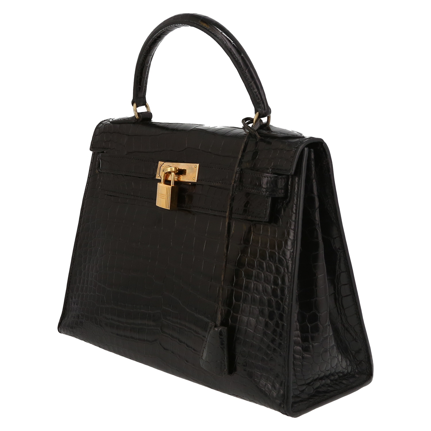 Sac à main Hermès  Kelly 28 cm en crocodile porosus noir - Detail D3