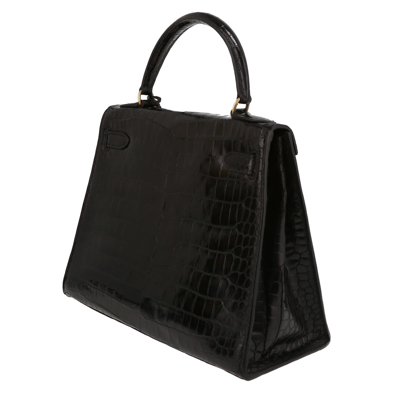 Sac à main Hermès  Kelly 28 cm en crocodile porosus noir - Detail D5