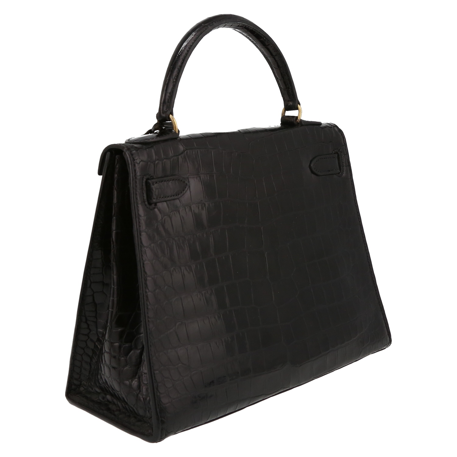 Sac à main Hermès  Kelly 28 cm en crocodile porosus noir - Detail D6
