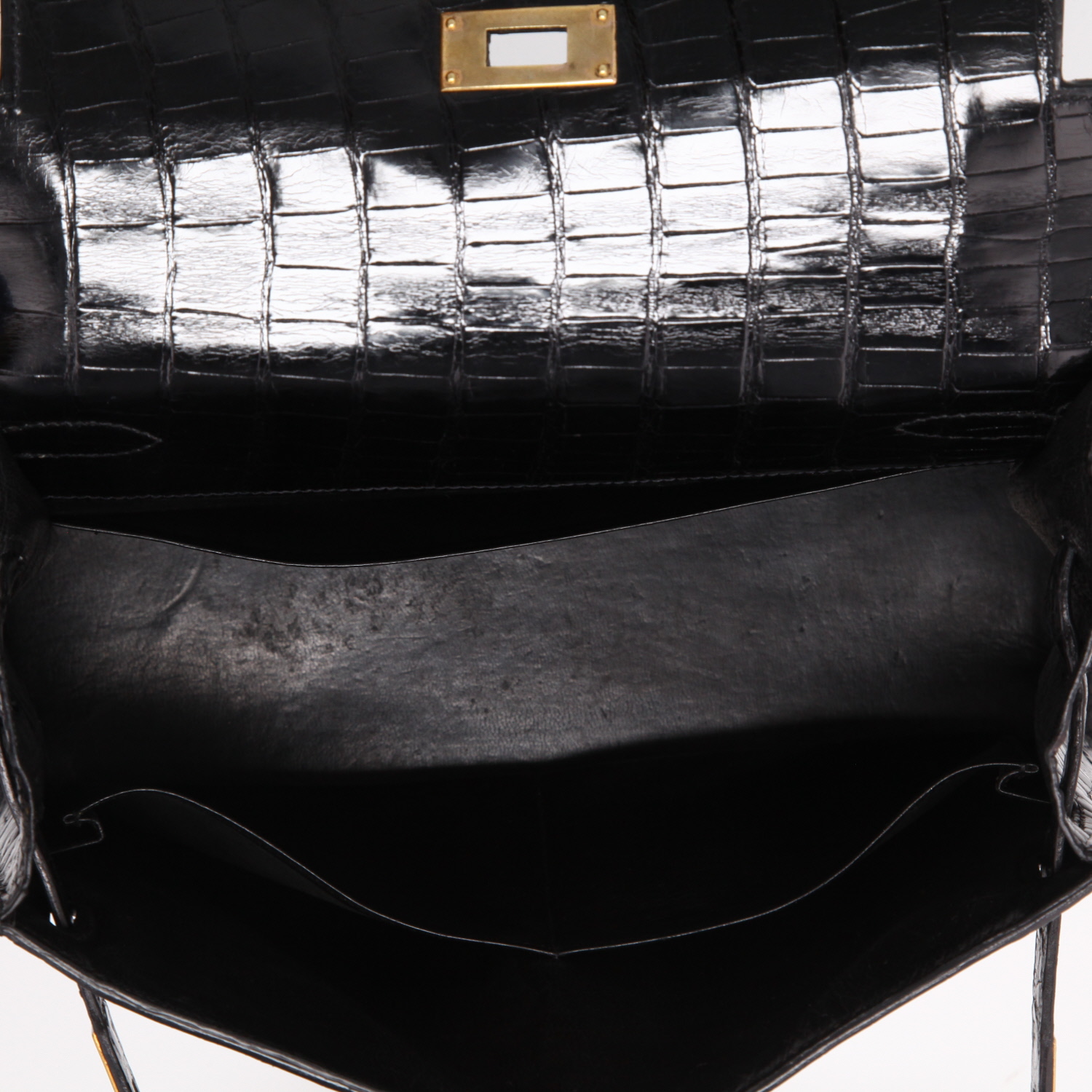 Sac à main Hermès  Kelly 28 cm en crocodile porosus noir - Detail D8