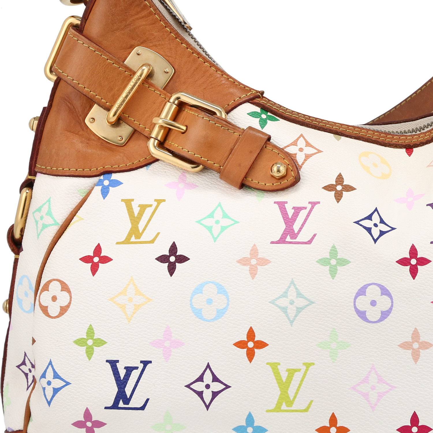 Bolso de mano Louis Vuitton  Greta en lona Monogram blanca y cuero natural - Detail D1