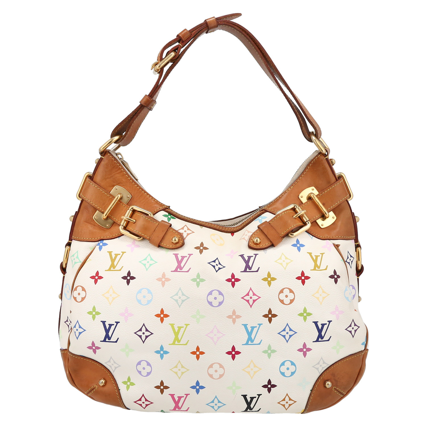 Bolso de mano Louis Vuitton  Greta en lona Monogram blanca y cuero natural - Detail D2