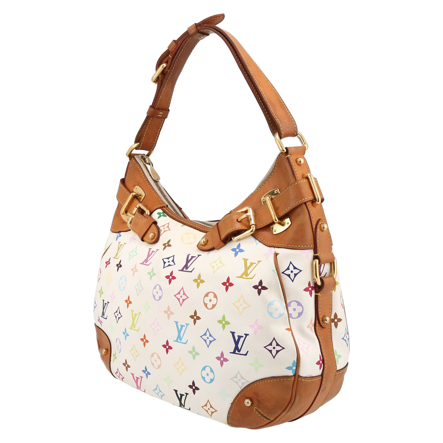 Louis Vuitton  Greta handbag  in white monogram canvas  and natural leather - Detail D3