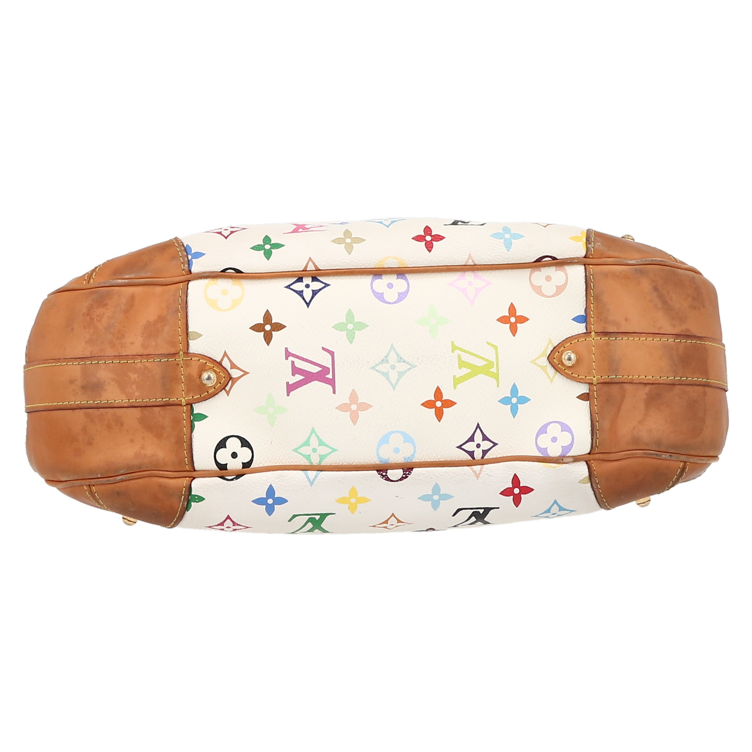 Bolso de mano Louis Vuitton  Greta en lona Monogram blanca y cuero natural - Detail D4