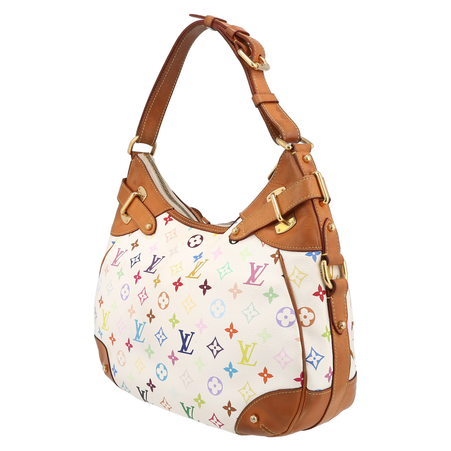Bolso de mano Louis Vuitton  Greta en lona Monogram blanca y cuero natural - Detail D5
