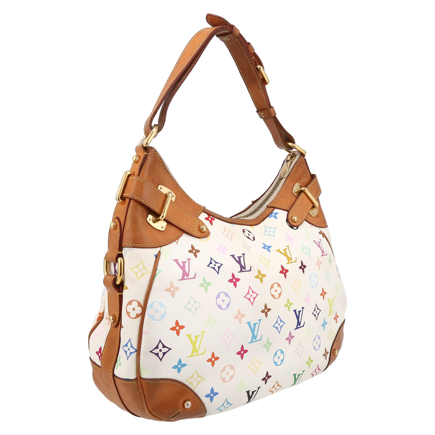 Bolso de mano Louis Vuitton  Greta en lona Monogram blanca y cuero natural - Detail D6
