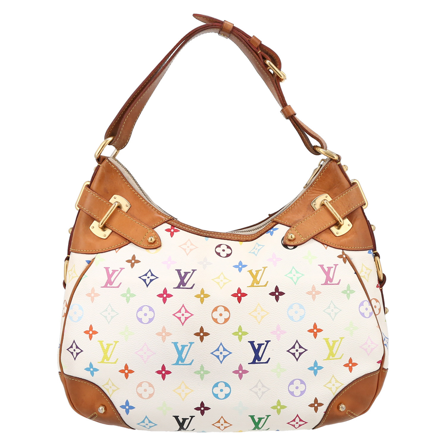 Louis Vuitton  Greta handbag  in white monogram canvas  and natural leather - Detail D7