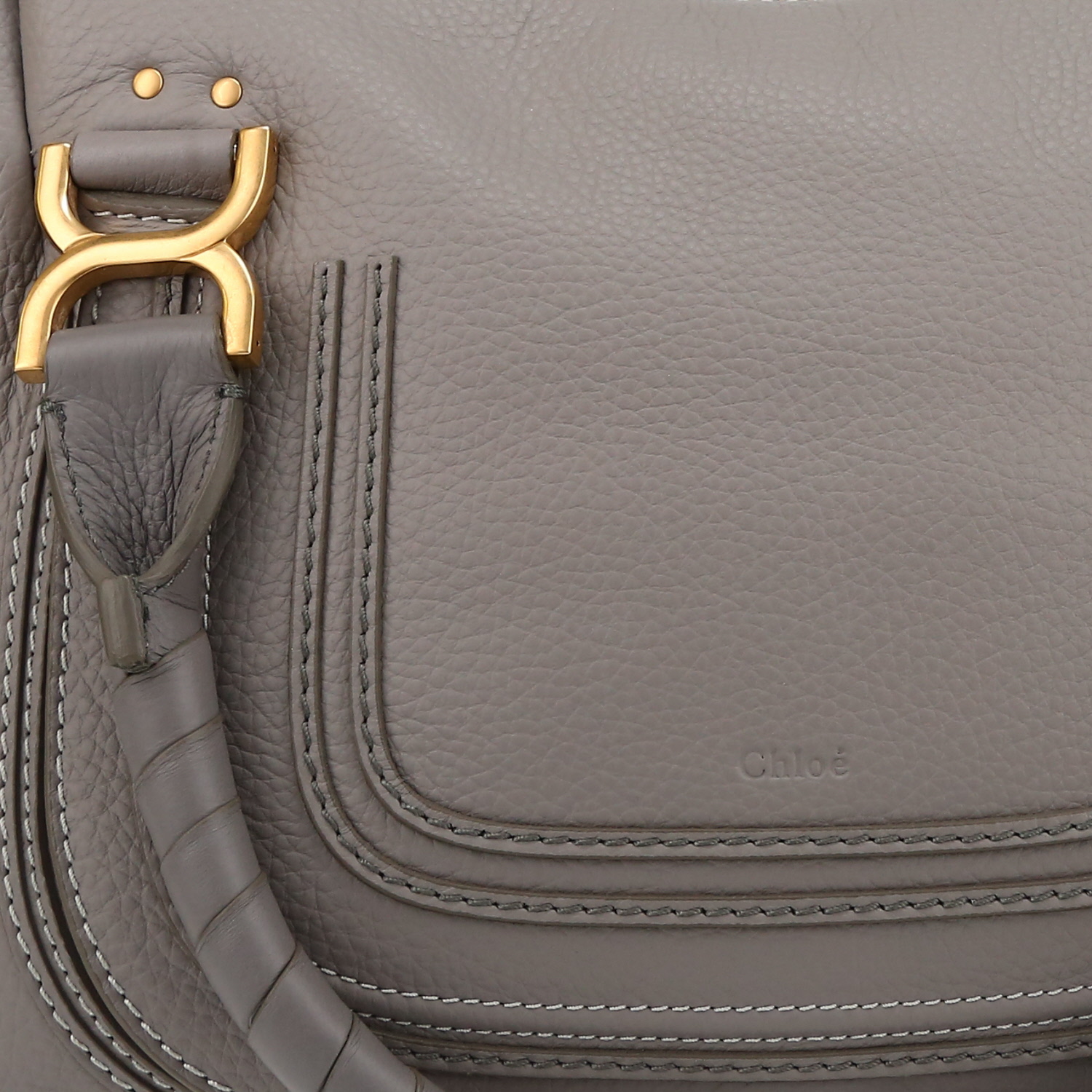 Sac à main Chloé  Marcie en cuir grainé gris - Detail D1