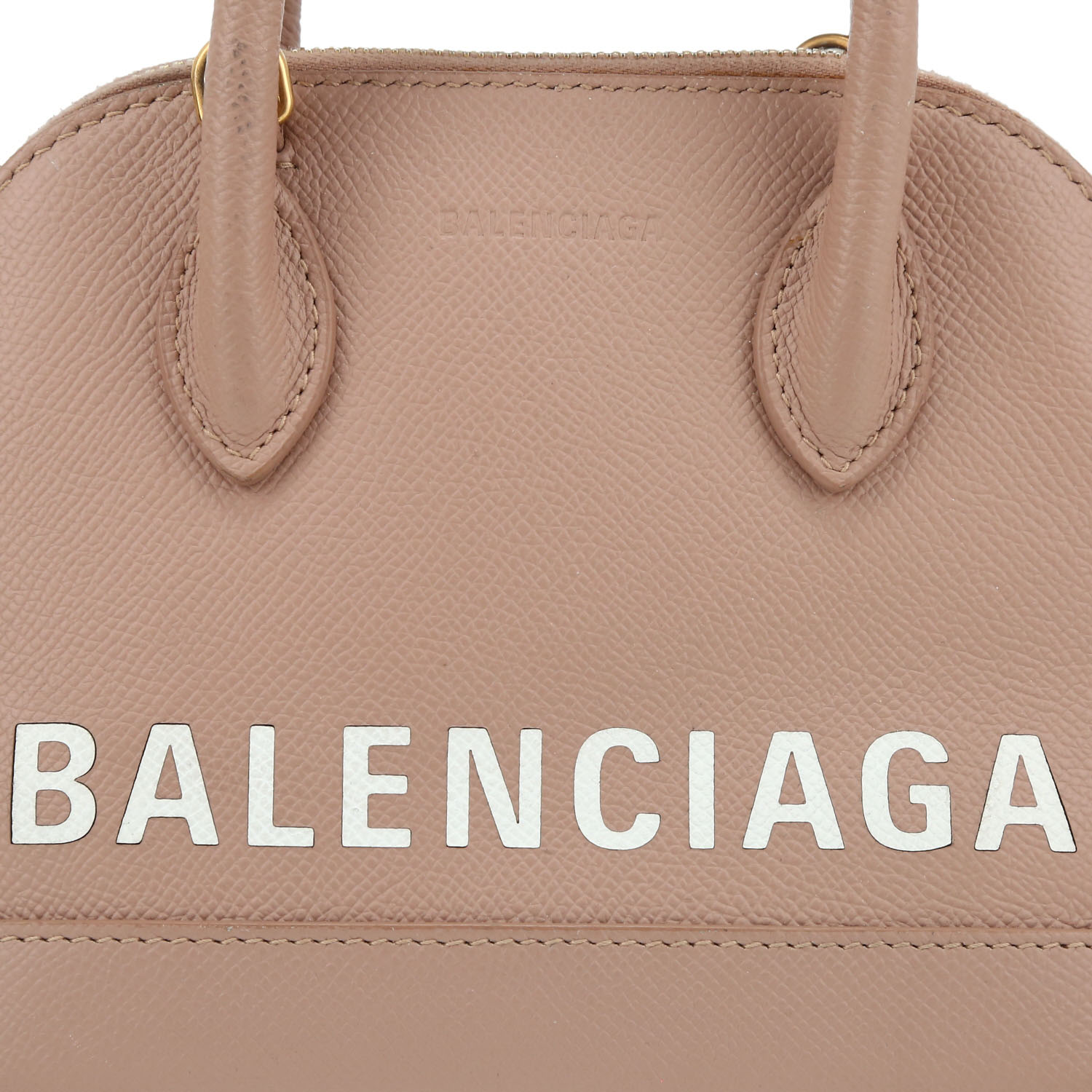 Sac bandoulière Balenciaga  Ville Top Handle mini XXS en cuir grainé beige - Detail D1