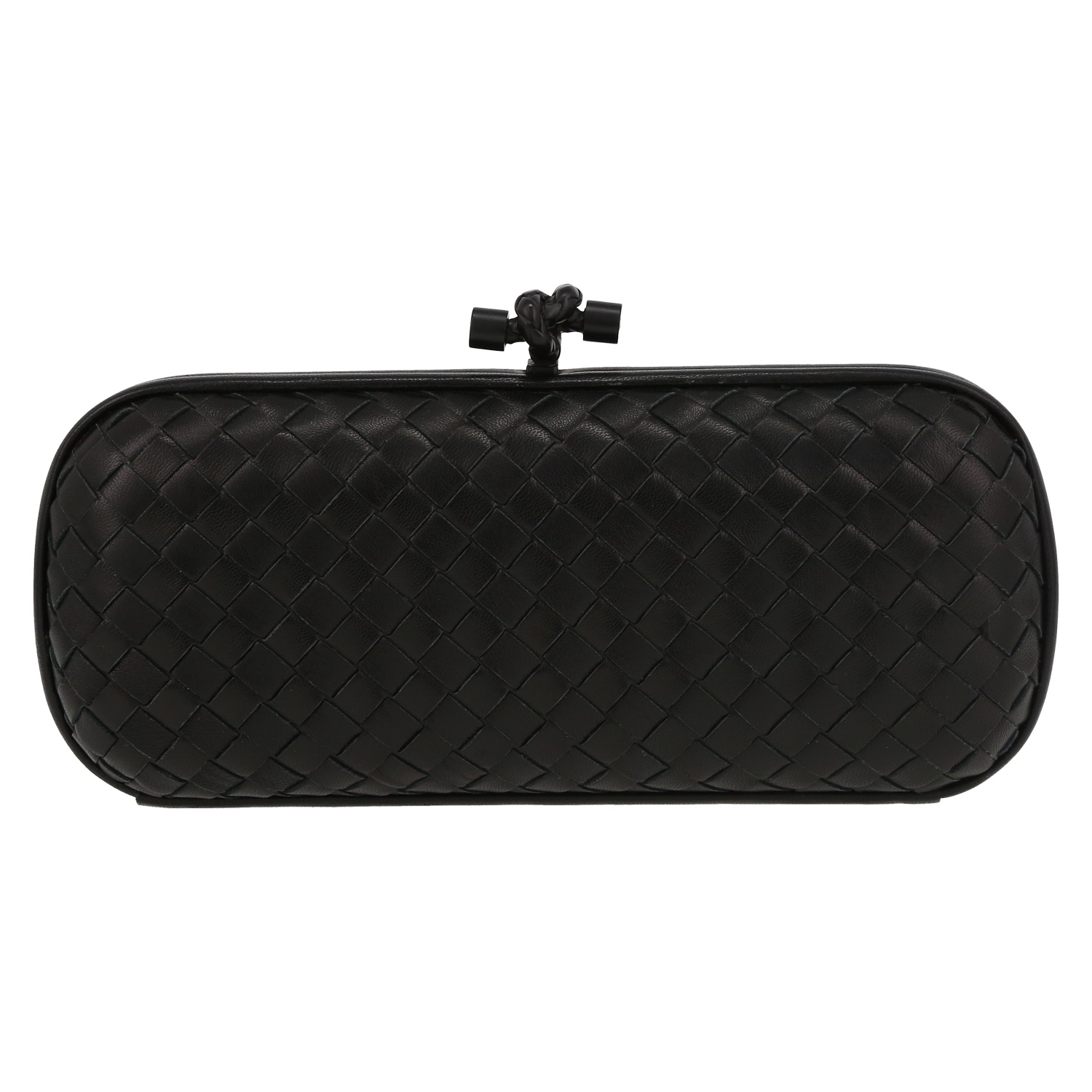 Pochette Bottega Veneta  Knot in pelle intrecciata nera - Detail D2