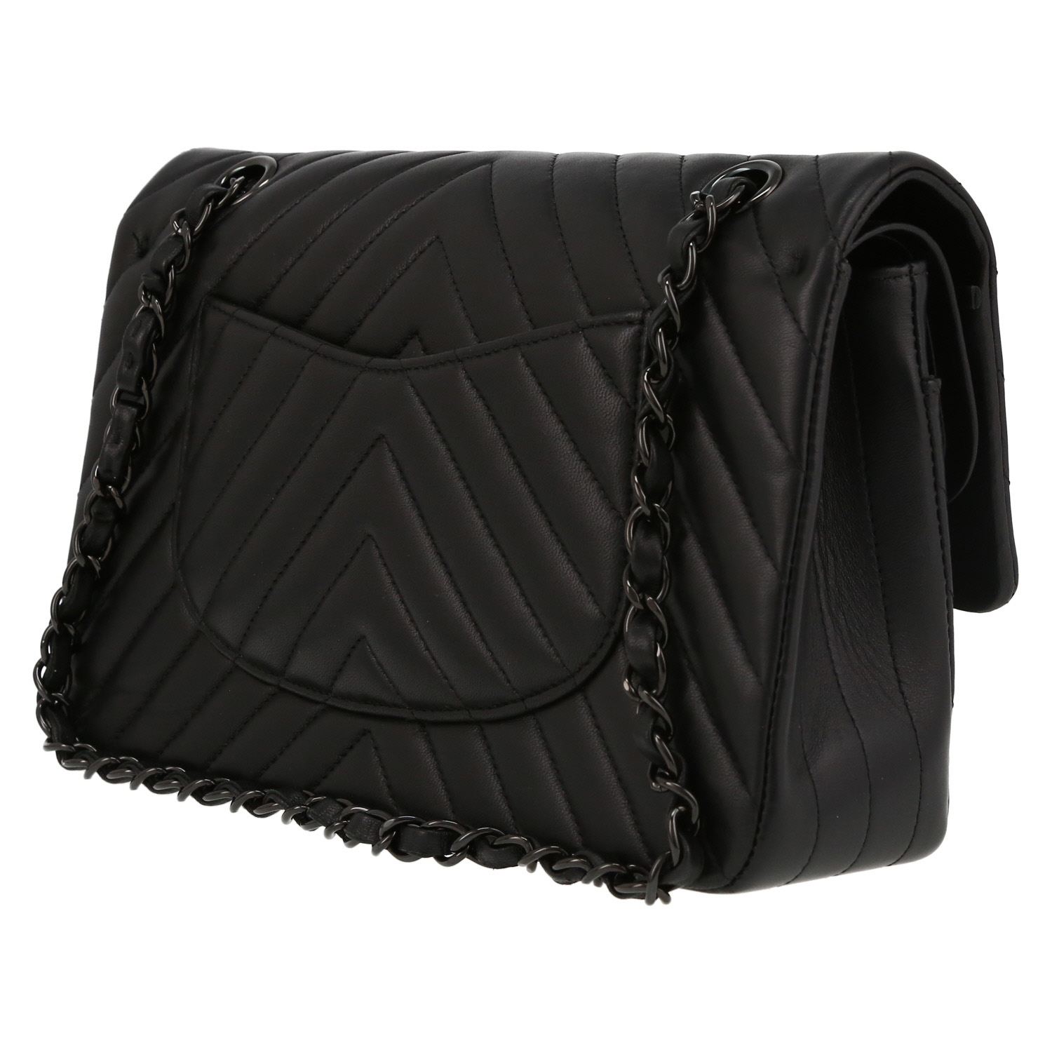 Sac à main Chanel Timeless en cuir matelassé noir - Detail D5