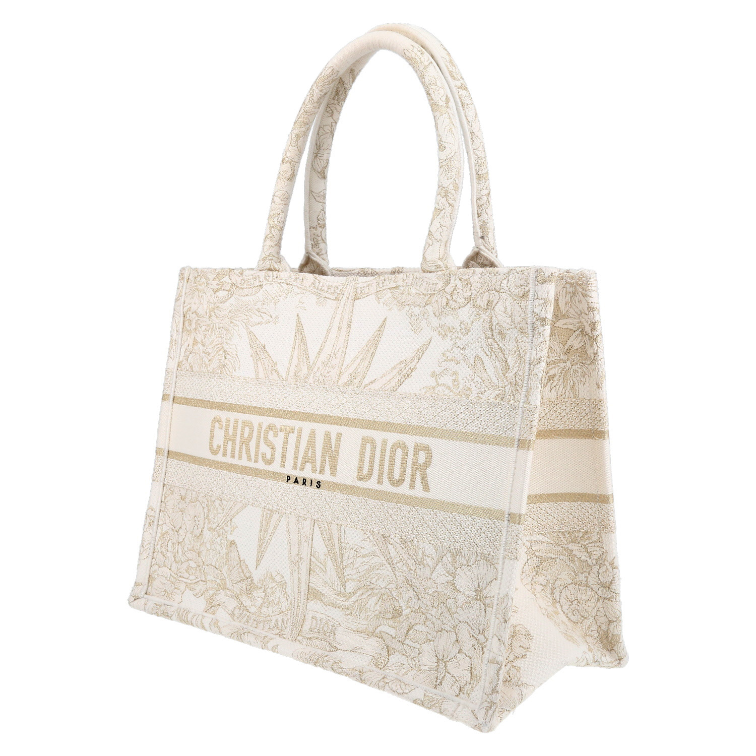 Dior  Book Tote shopping bag  in white and beige canvas - Detail D3