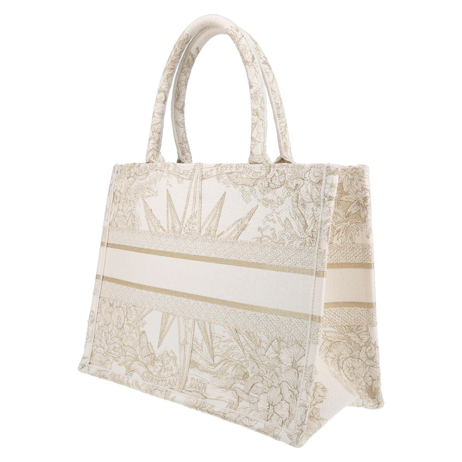 Dior  Book Tote shopping bag  in white and beige canvas - Detail D5