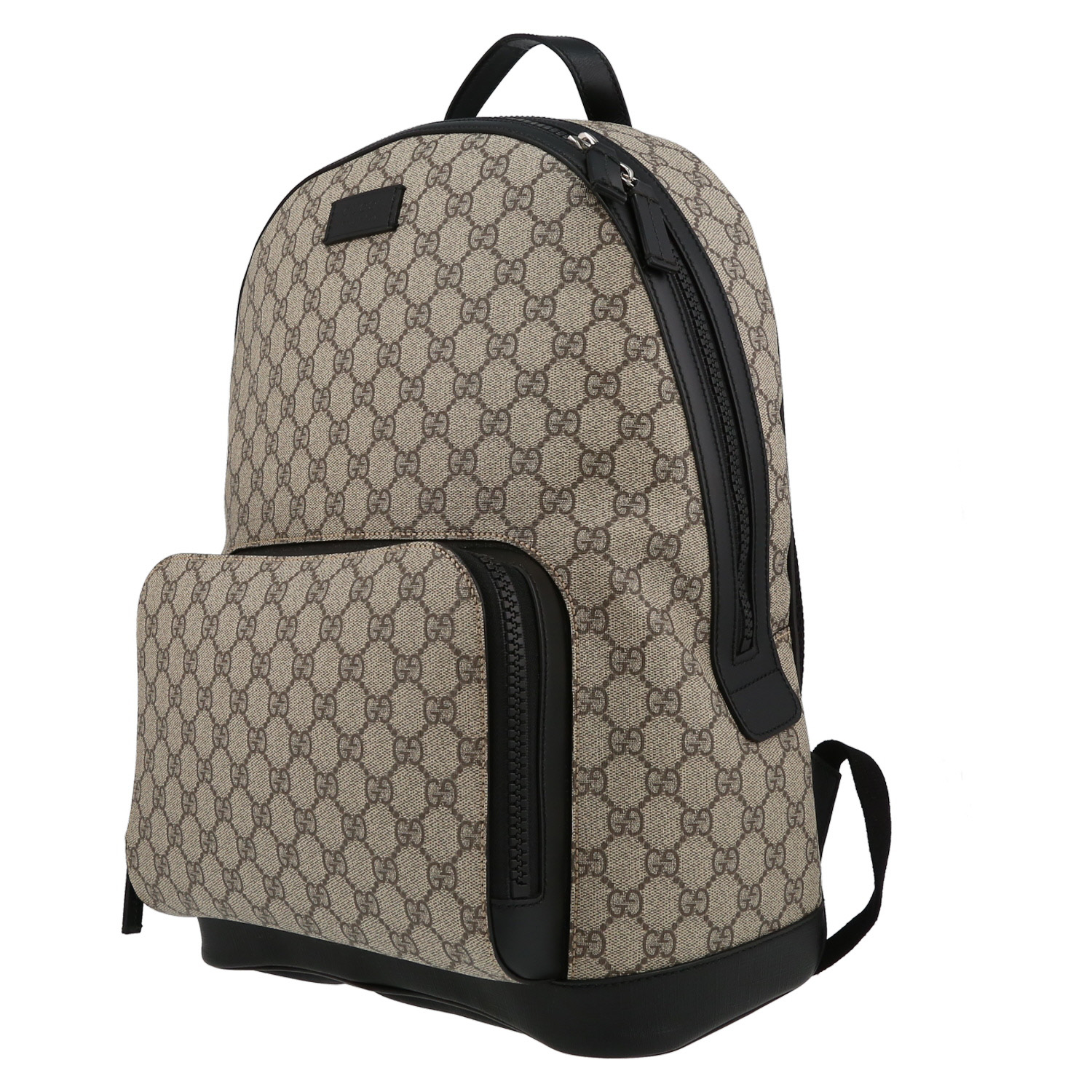 Mochila Gucci   en lona monogram beige y cuero negro - Detail D3