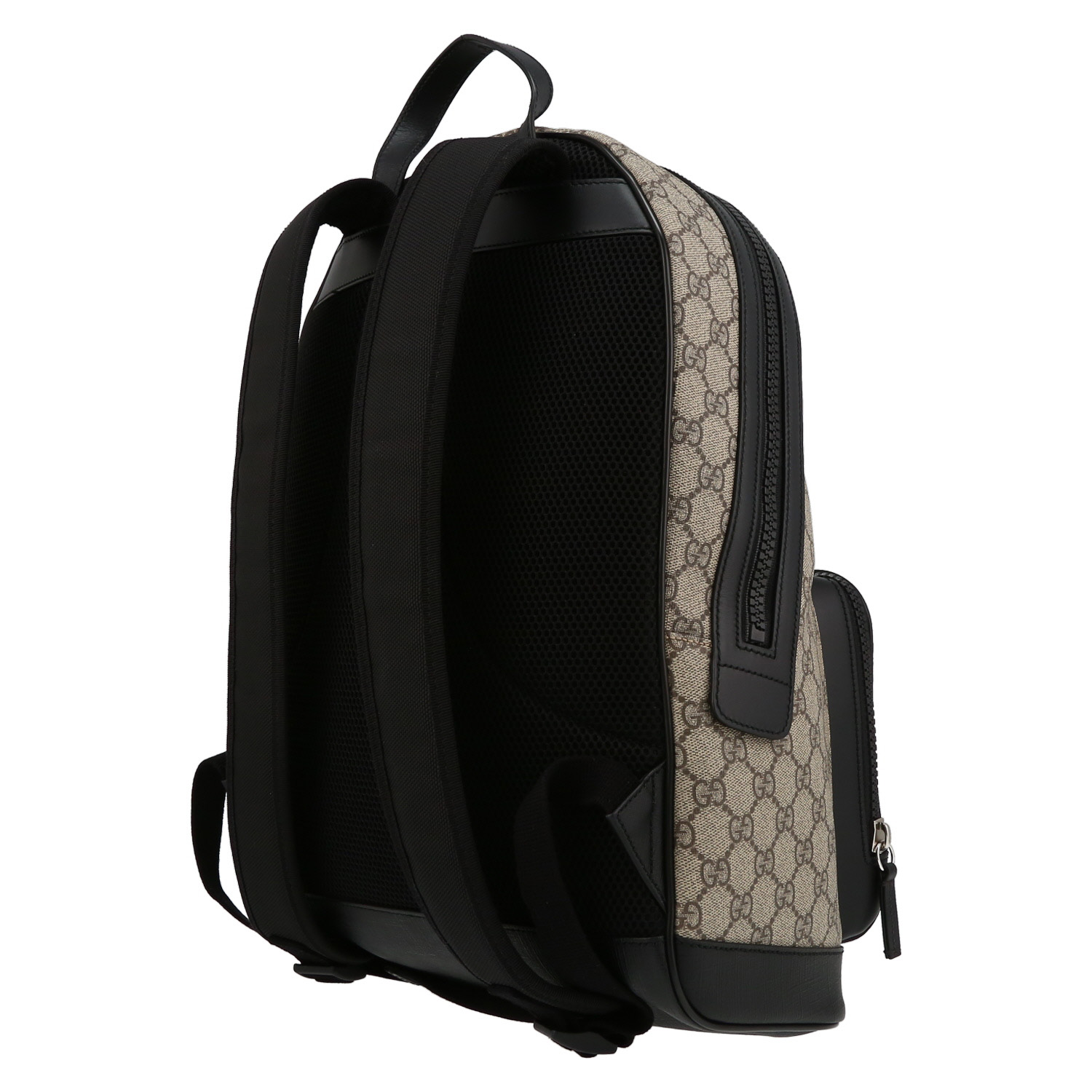 Sac à dos Gucci   en toile siglée beige et cuir noir - Detail D5