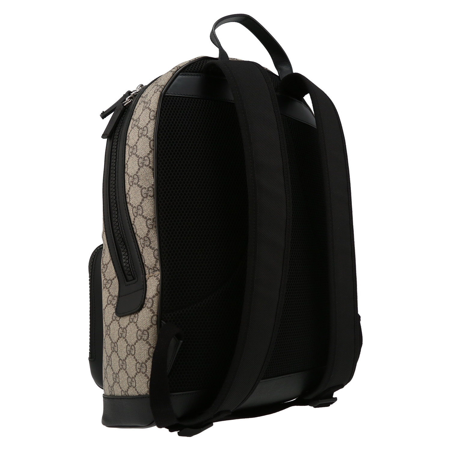 Mochila Gucci   en lona monogram beige y cuero negro - Detail D6