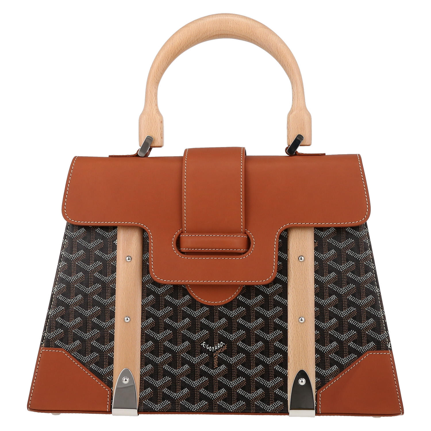 Goyard Saigon handbag in black Goyard canvas and brown leather - Detail D2