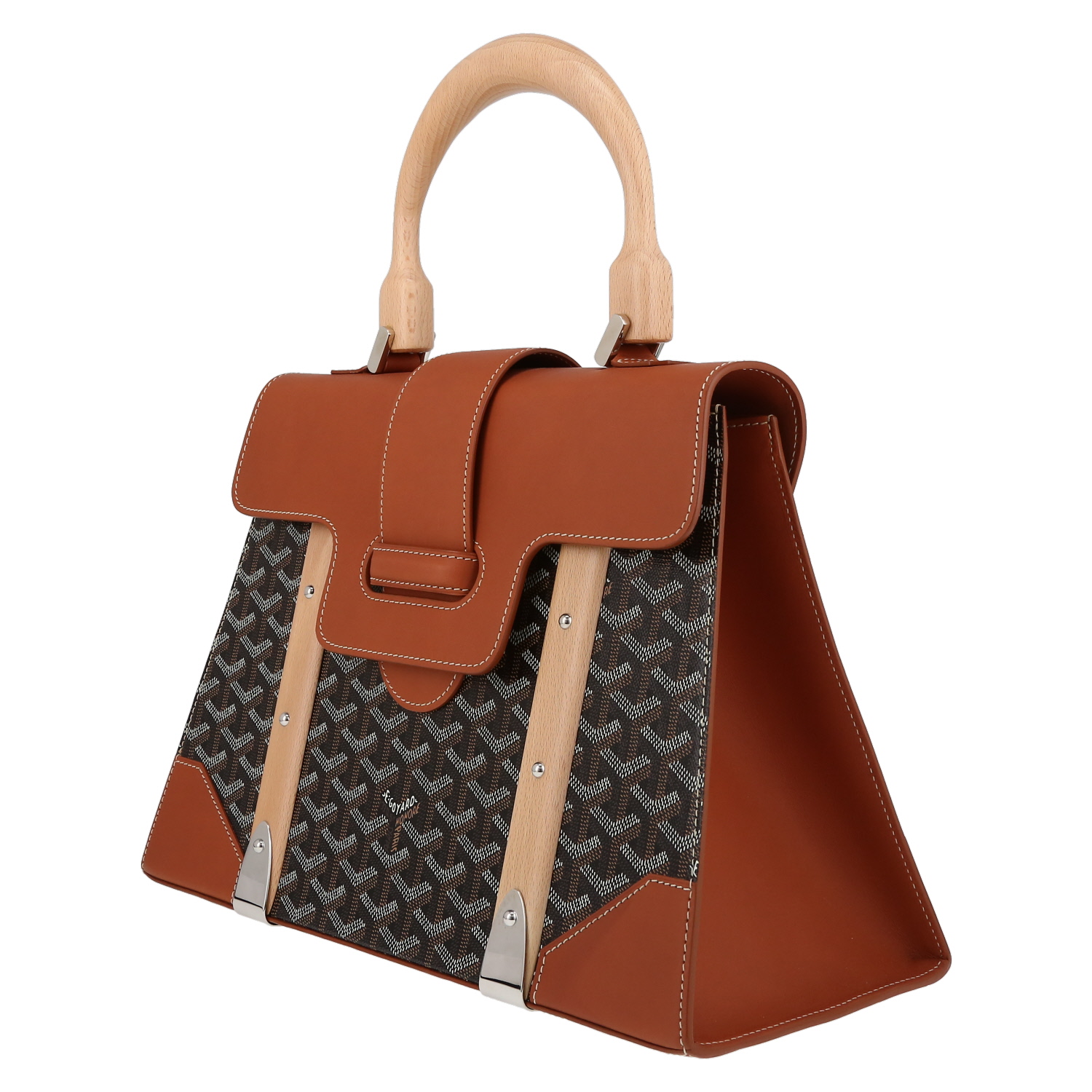 Goyard Saigon handbag in black Goyard canvas and brown leather - Detail D3