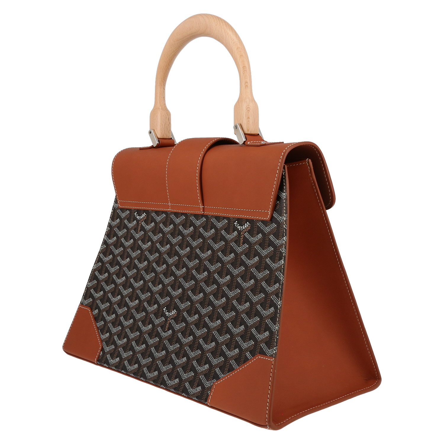 Goyard Saigon handbag in black Goyard canvas and brown leather - Detail D5