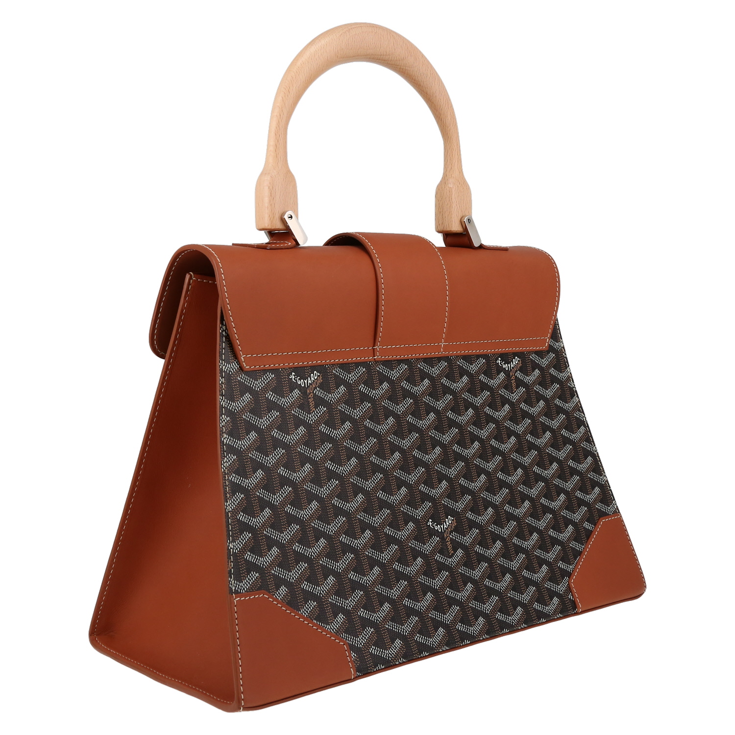 Goyard Saigon handbag in black Goyard canvas and brown leather - Detail D6