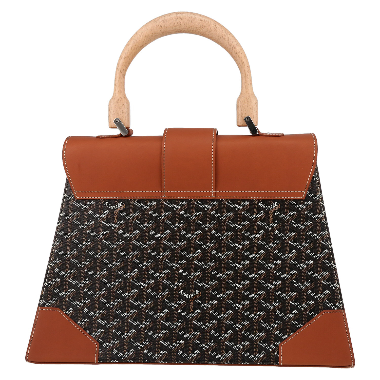 Goyard Saigon handbag in black Goyard canvas and brown leather - Detail D7