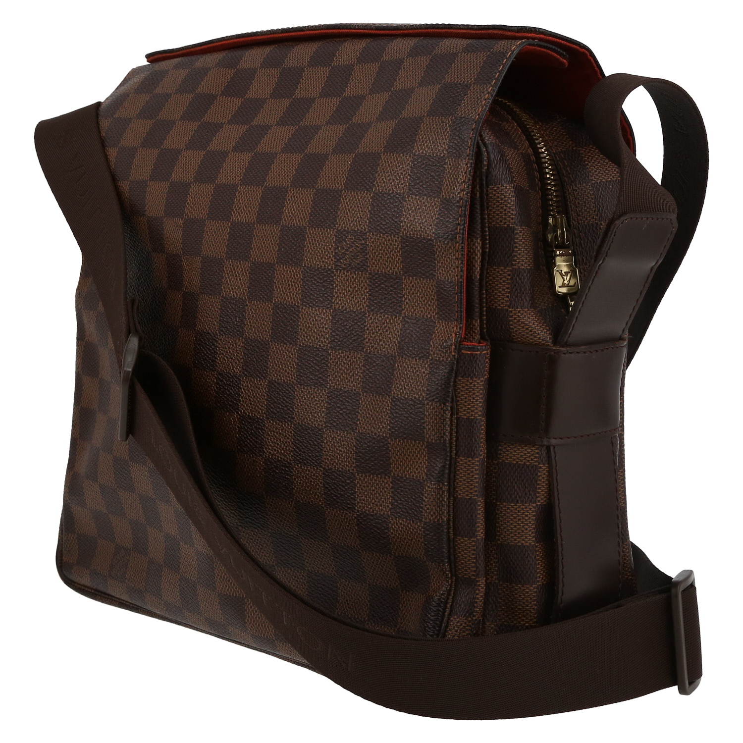 Sac bandoulière Louis Vuitton  Naviglio en toile damier ébène et cuir marron - Detail D3