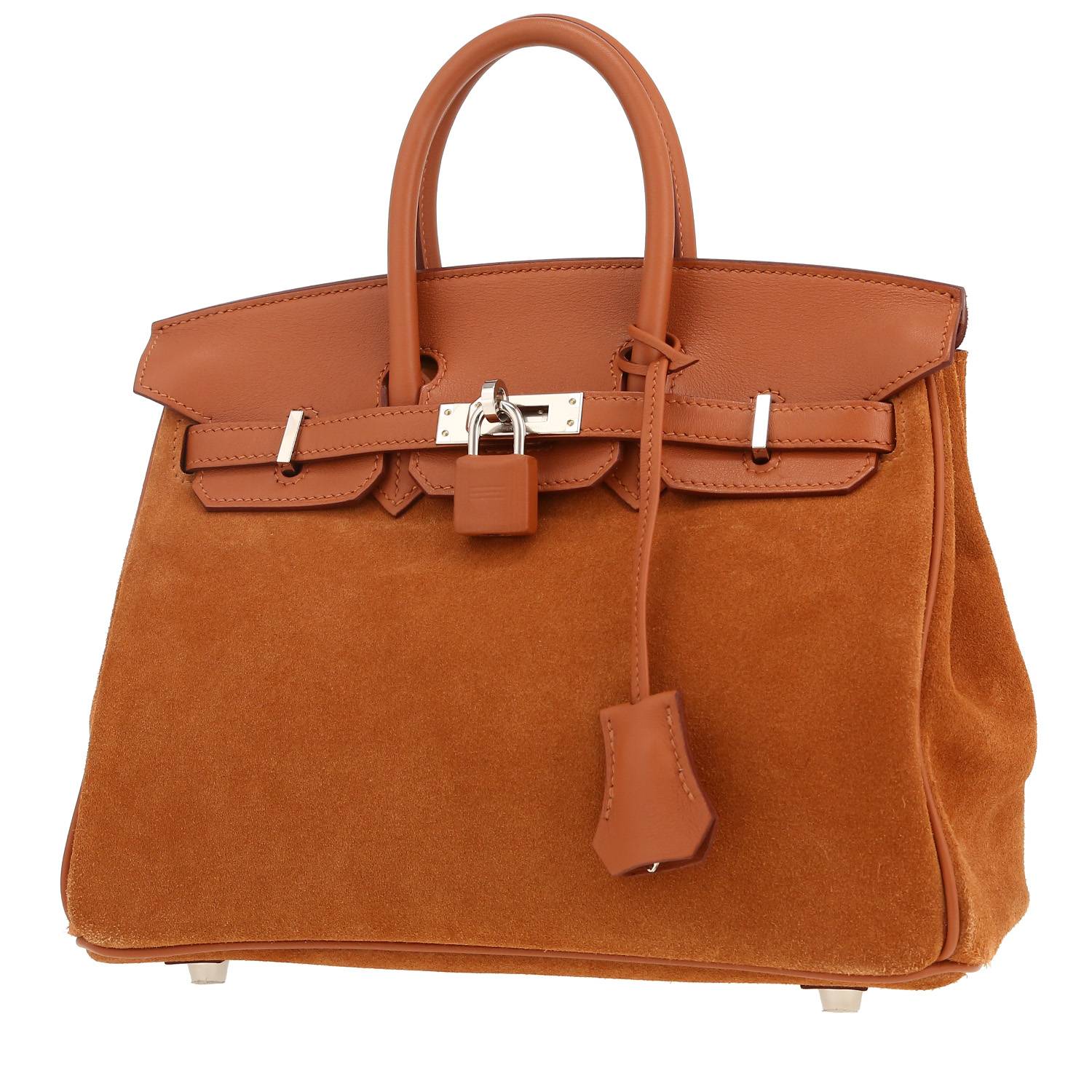 Bolso de mano Hermès  Birkin Grizzly 25 en cuero de ternero doblis color oro y cuero swift color oro - 00pp