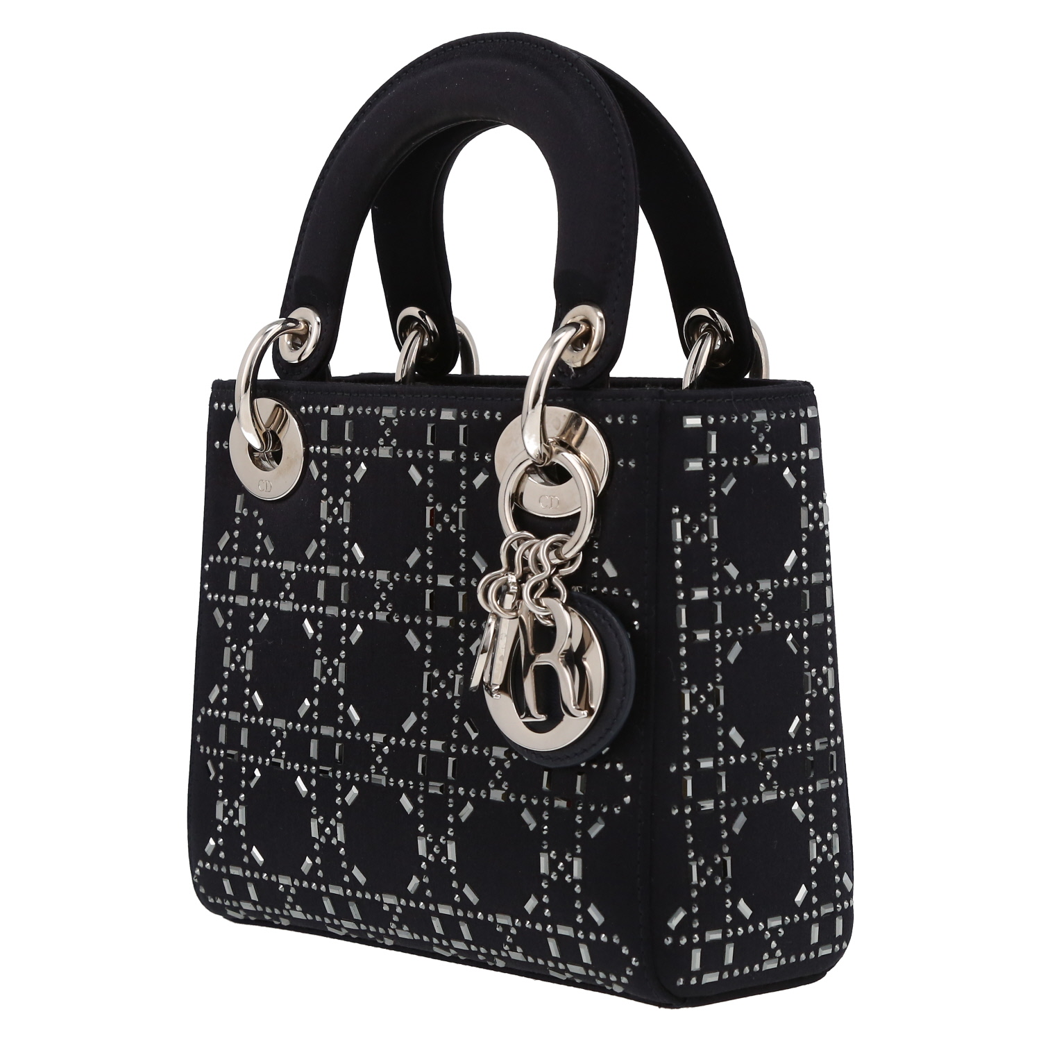 Dior  Lady Dior handbag  in navy blue satin - Detail D3