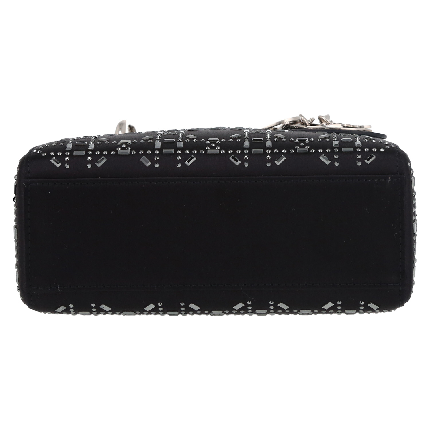 Dior  Lady Dior handbag  in navy blue satin - Detail D4