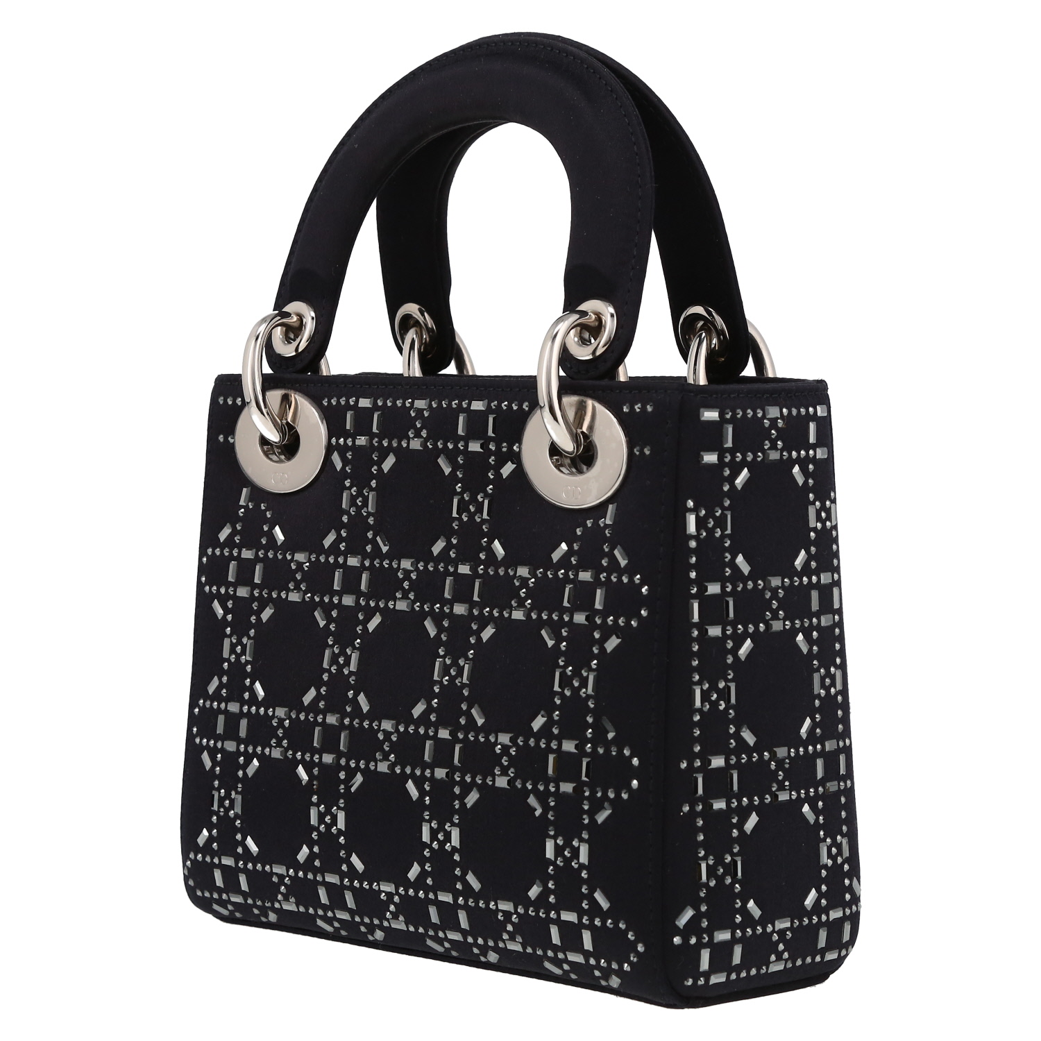 Sac à main Dior  Lady Dior en satin bleu-marine - Detail D5