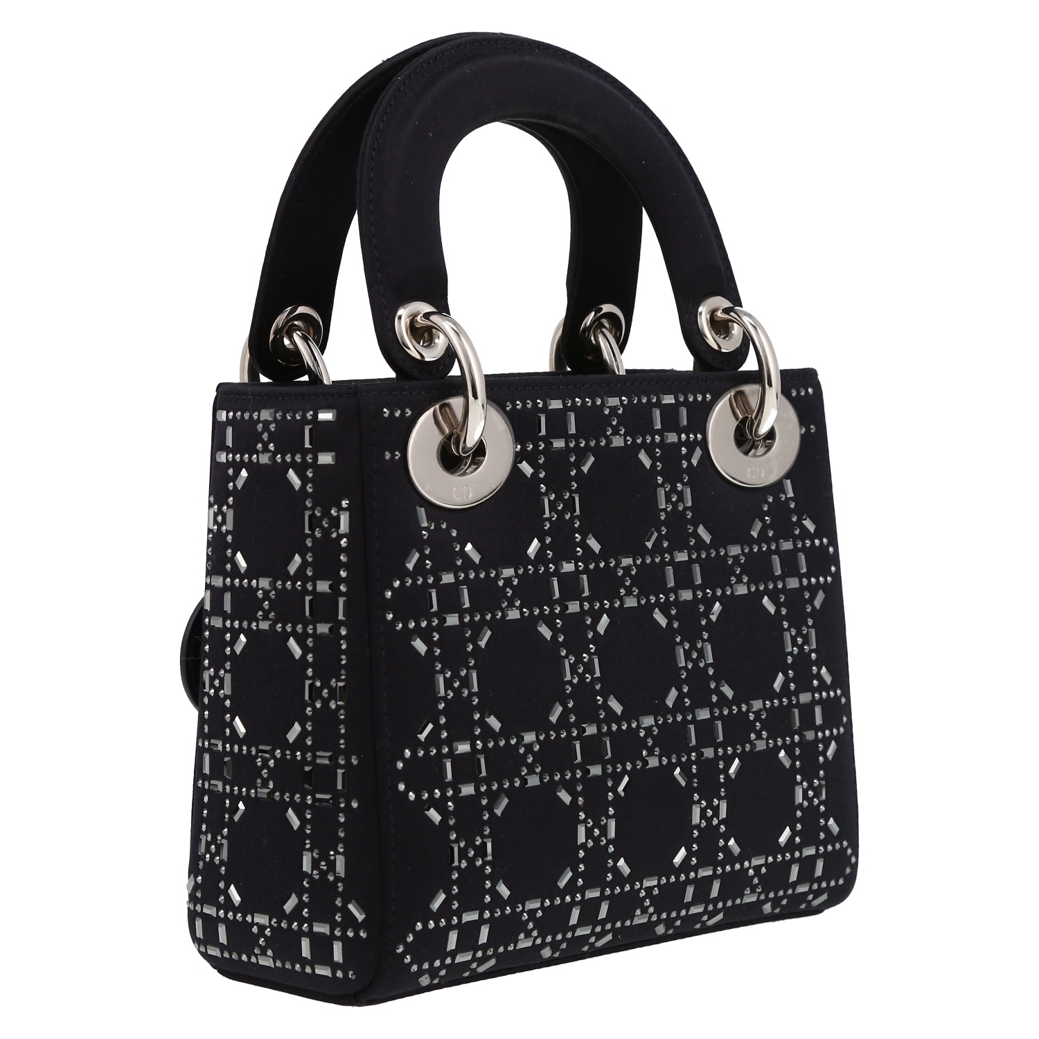 Dior  Lady Dior handbag  in navy blue satin - Detail D6