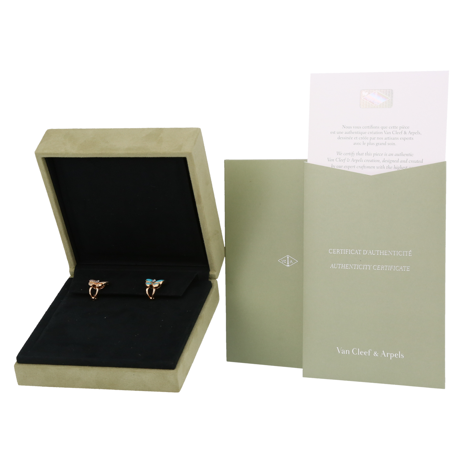 Van Cleef
Arpels Deux Papillons earrings in yellow gold, diamond and turquoise - Detail D2