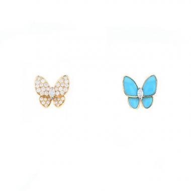 Van Cleef 
Arpels Deux Papillons earrings in yellow gold, diamond and turquoise