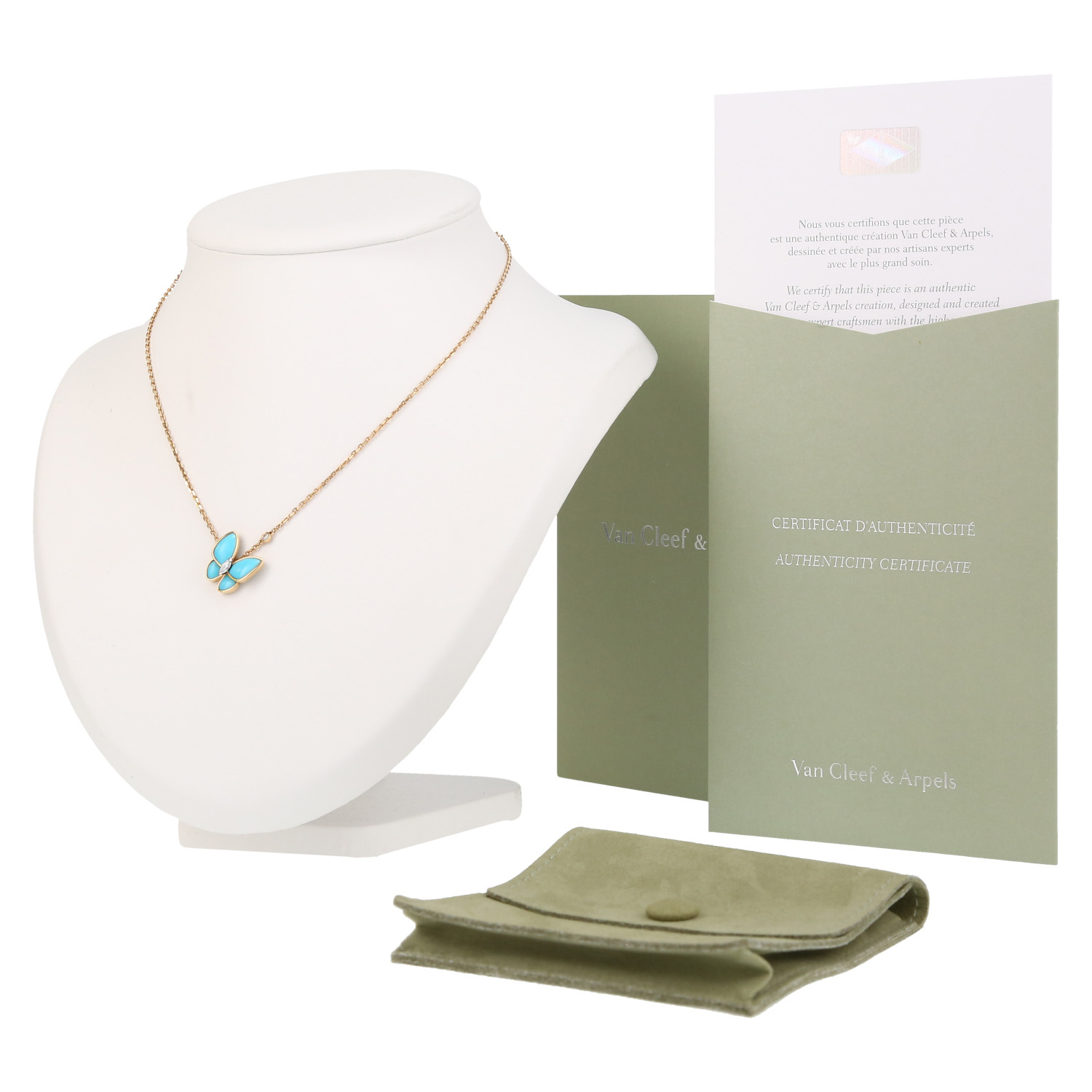 Collier Van Cleef 
Arpels Deux Papillons en or jaune, diamant et turquoise - Detail D2