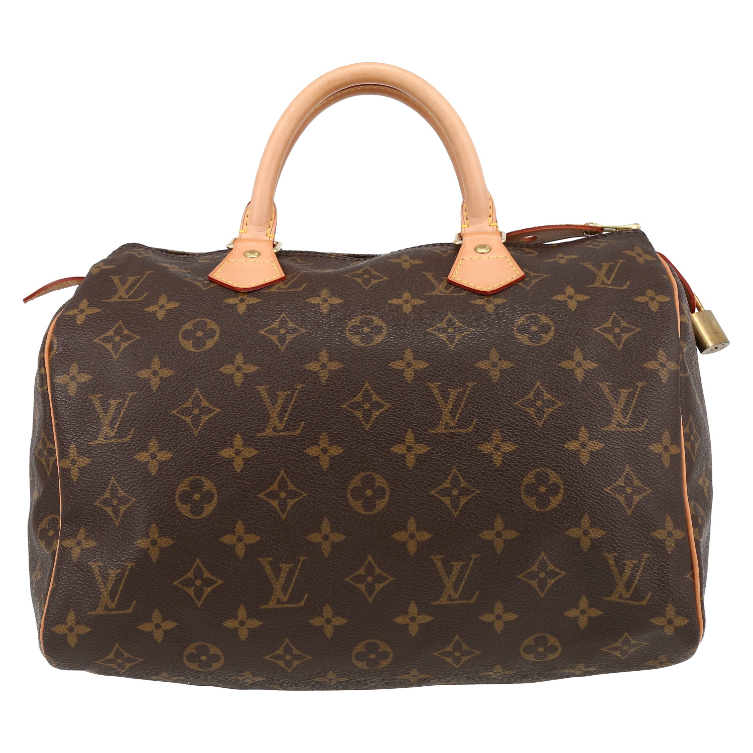 Sac à main Louis Vuitton  Speedy 30 en toile monogram marron et cuir naturel - Detail D2
