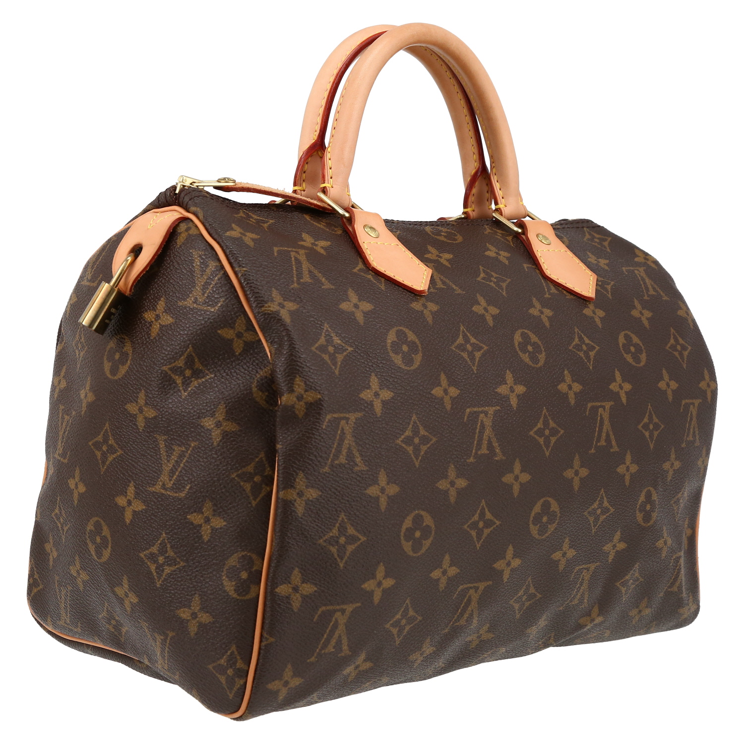 Sac à main Louis Vuitton  Speedy 30 en toile monogram marron et cuir naturel - Detail D6