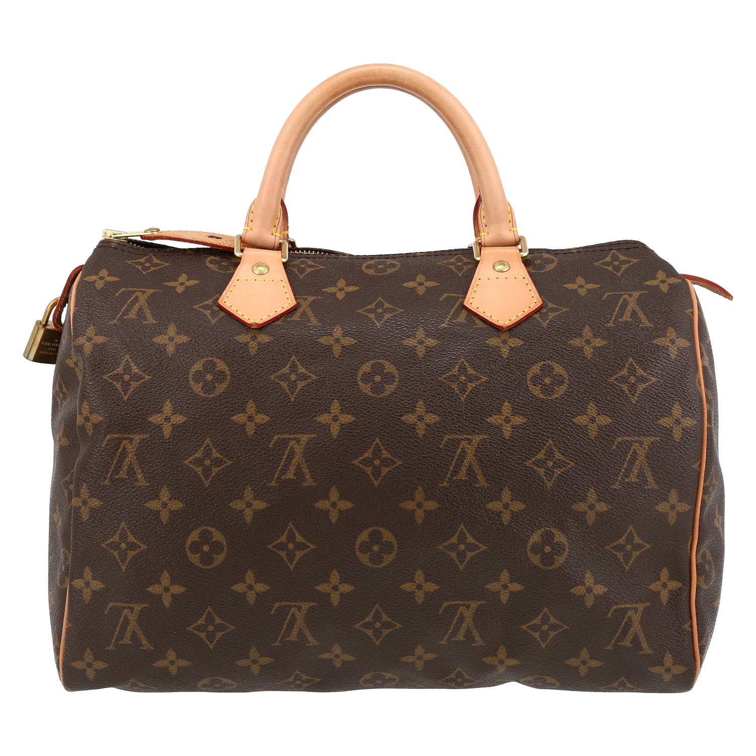 Sac à main Louis Vuitton  Speedy 30 en toile monogram marron et cuir naturel - Detail D7