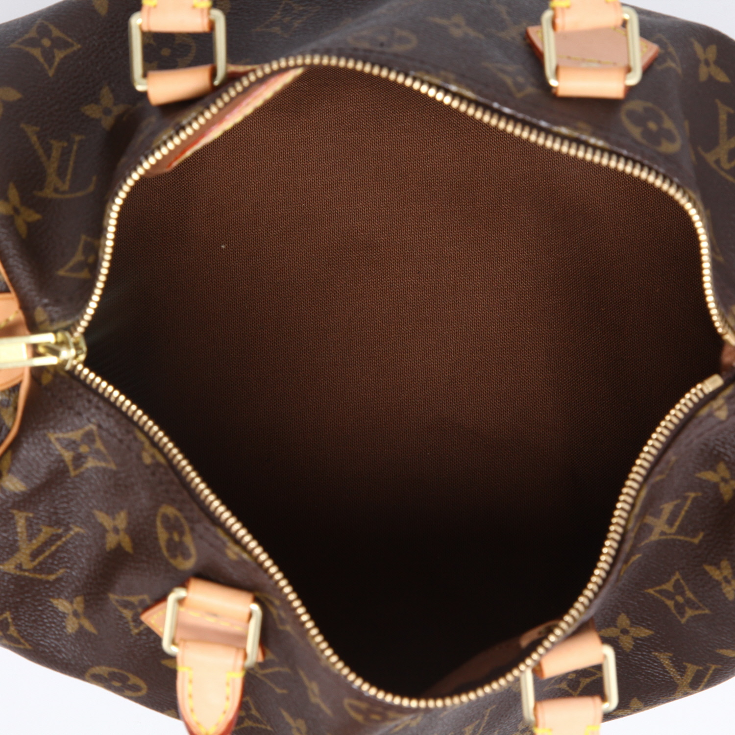 Sac à main Louis Vuitton  Speedy 30 en toile monogram marron et cuir naturel - Detail D8