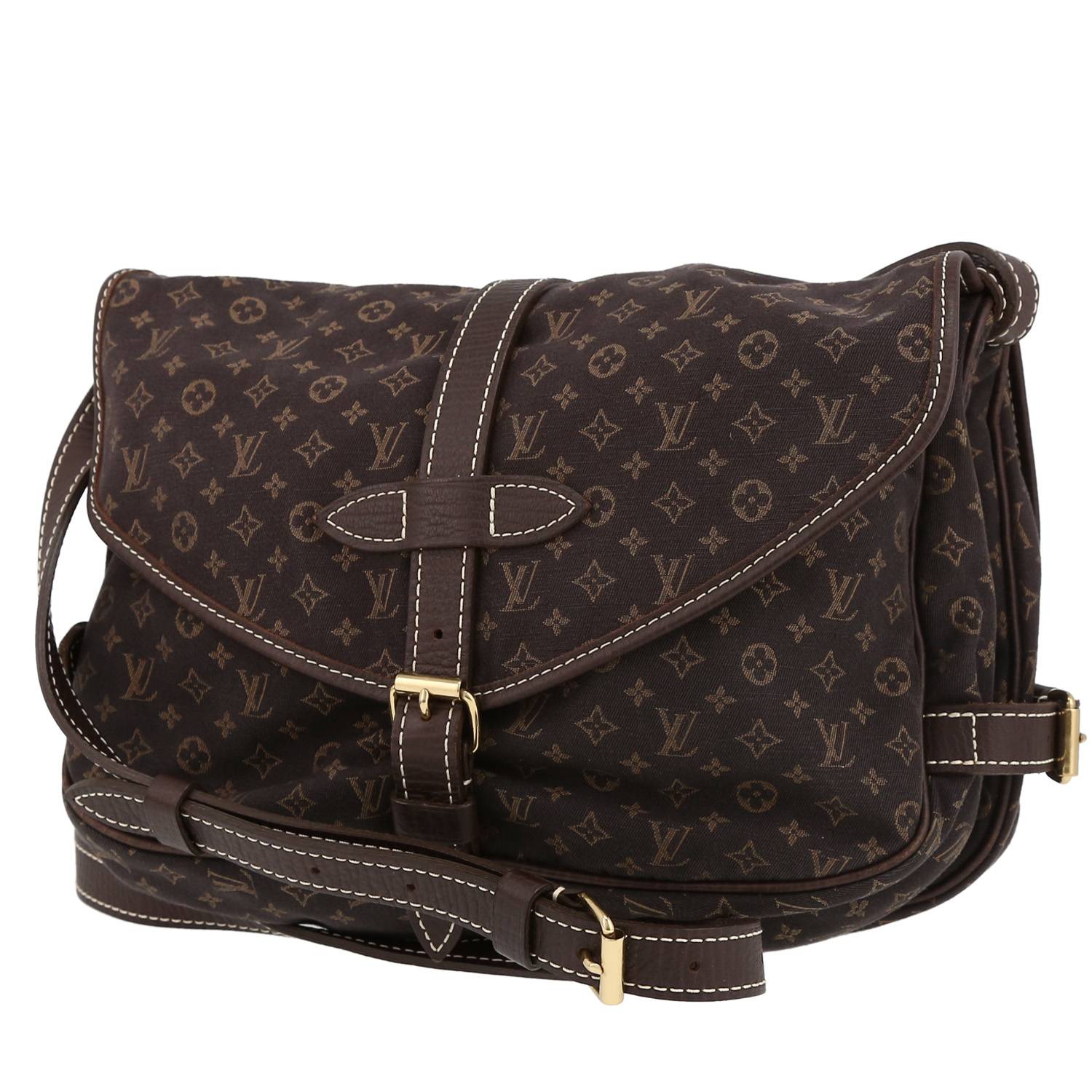 Louis Vuitton Saumur shoulder bag in brown monogram canvas Idylle and brown  leather