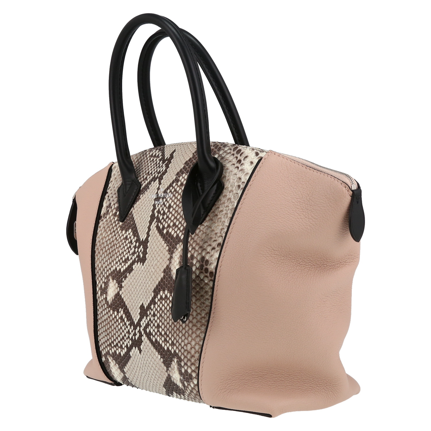 Bolso de mano Louis Vuitton  Lockit en cuero rosa y piel de pitón - Detail D3