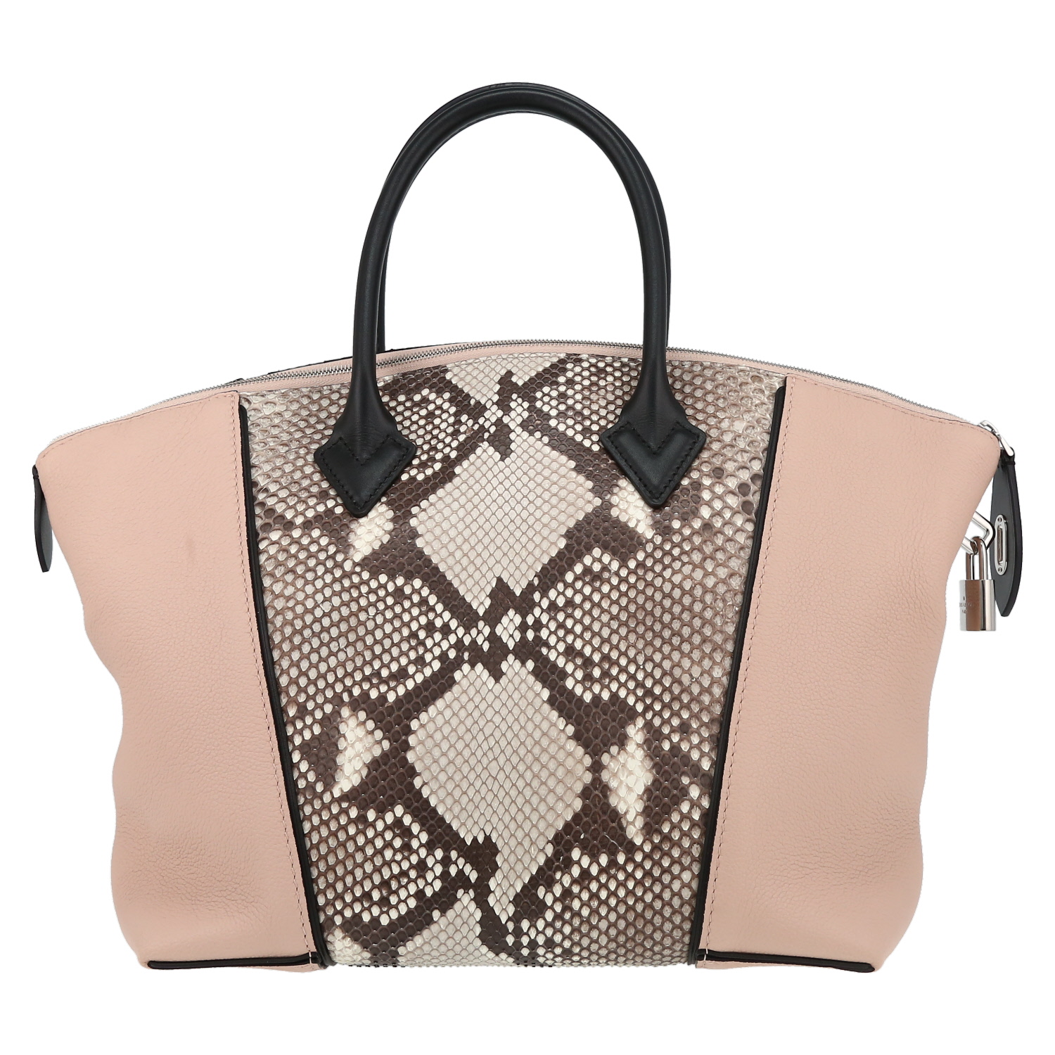 Bolso de mano Louis Vuitton  Lockit en cuero rosa y piel de pitón - Detail D7