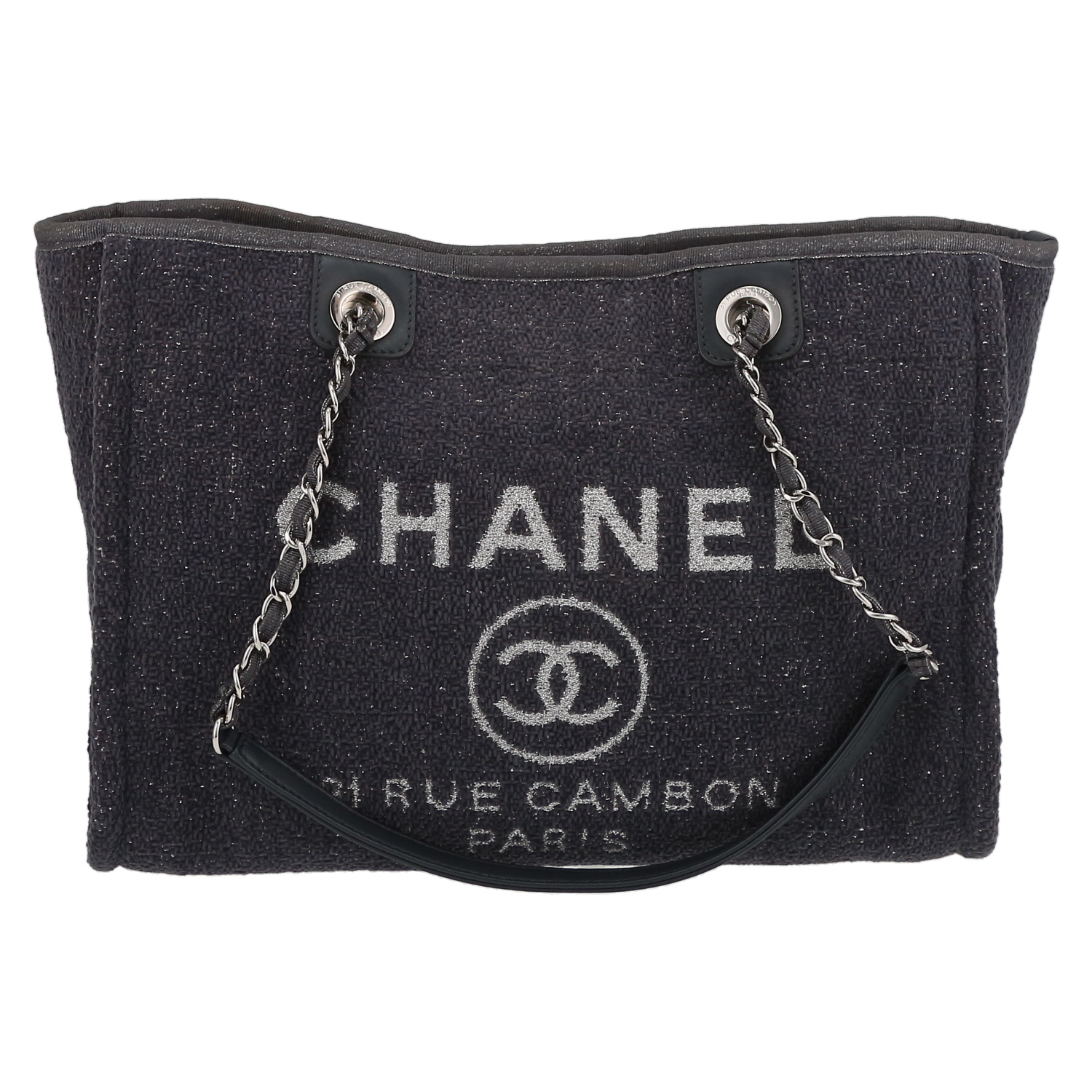 Bolso Cabás Chanel  Deauville en tweed azul marino y plateado y cuero azul marino - Detail D2