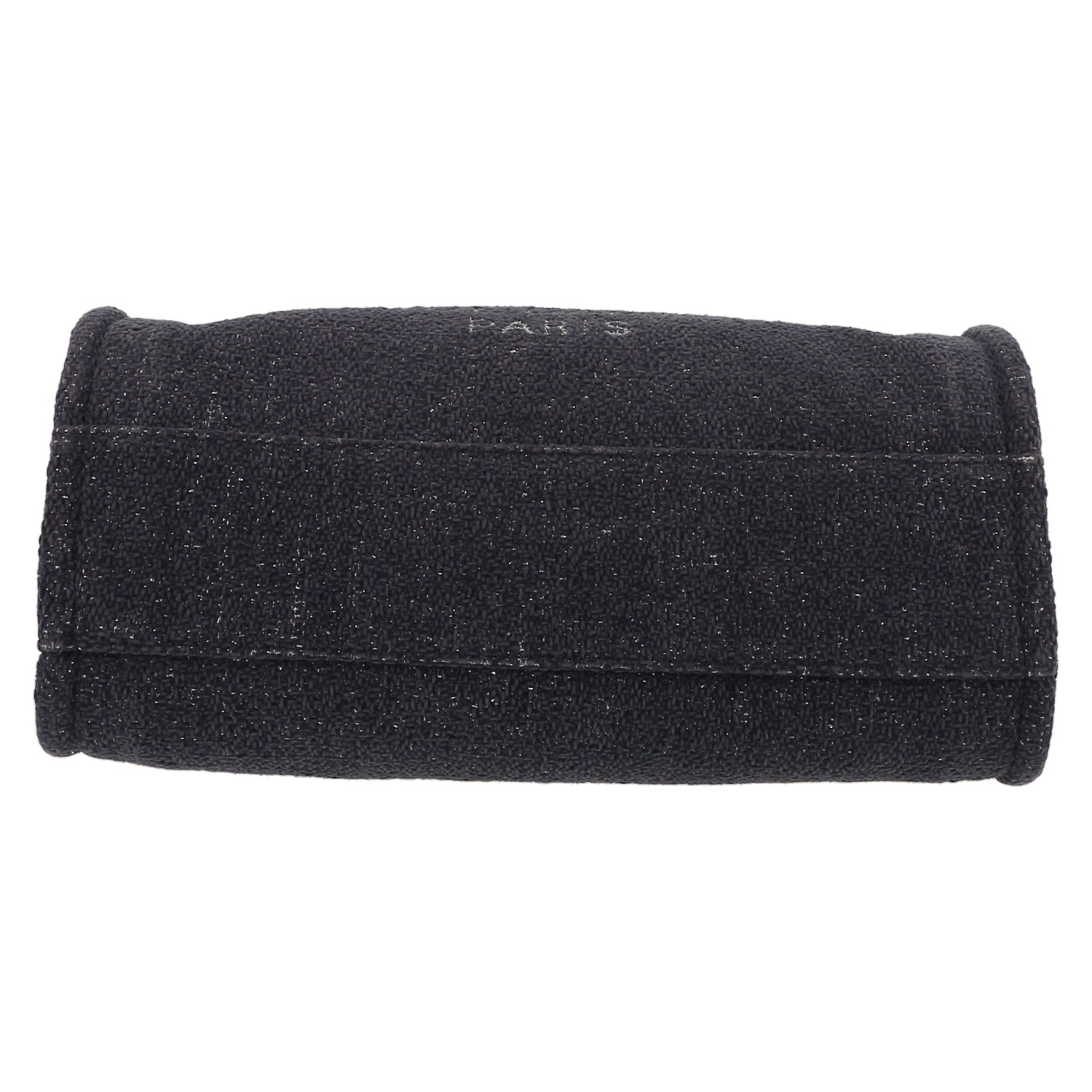 Shopping bag Chanel  Deauville in tweed blu marino e argentato e pelle blu marino - Detail D4